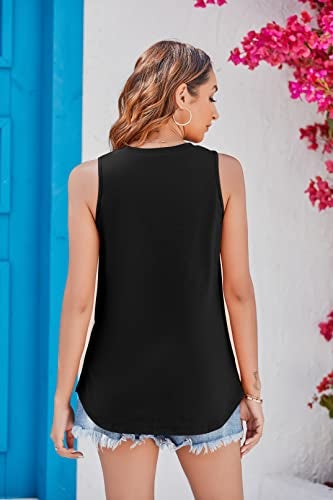 Mafulus Women's High Neck Tank Top Sleeveless Blouse Plain T Shirts Pocket Cami Summer Tops Medium A-Black - Image 4