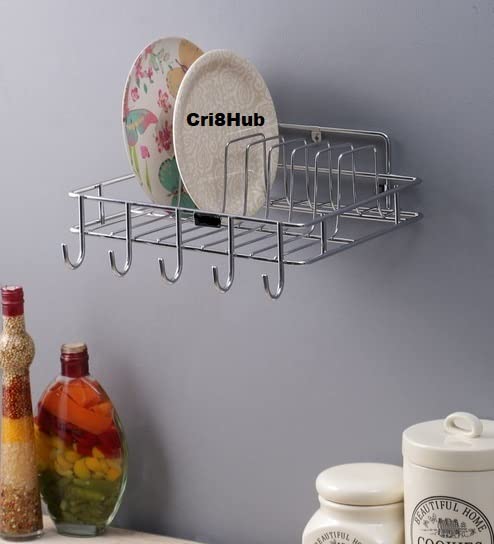 Cri8Hub رفوف حائط ثقيلة من كري8هاب، حامل أكواب وصحون من الفولاذ المقاوم للصدأ، منظم أطباق، رف توفير مساحة في المطبخ، رف أدوات المطبخ (فولاذ)، 30 × 20 × 15 سنتيمتر - Image 1