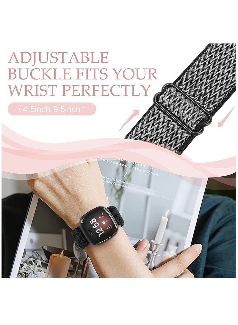 Elastic Bands Compatible with Fitbit Versa 3 / Fitbit Sense, Adjustable Nylon Replacement Straps Wristband for Fitbit Versa Smart Watch for Women Men - Image 3
