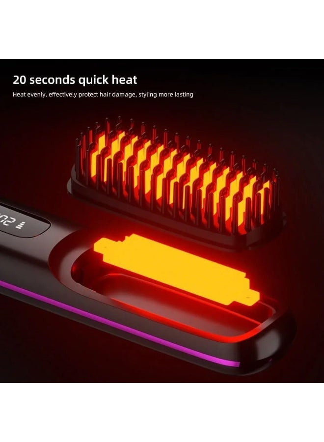 ZOOMEE 1Pcs Cordless Hair Straightener Brush,Portable Negative Ion Hair Straightener Hot Comb,USB Rechargeable,Fast Heating 3 Temperature Settings.Black,7.87 * 1.77 * 1.18in - Image 2