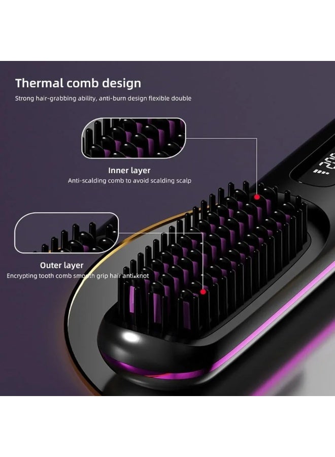ZOOMEE 1Pcs Cordless Hair Straightener Brush,Portable Negative Ion Hair Straightener Hot Comb,USB Rechargeable,Fast Heating 3 Temperature Settings.Black,7.87 * 1.77 * 1.18in - Image 3