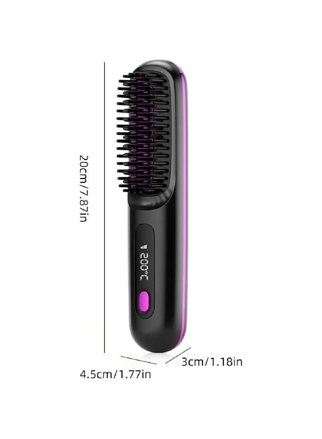 ZOOMEE 1Pcs Cordless Hair Straightener Brush,Portable Negative Ion Hair Straightener Hot Comb,USB Rechargeable,Fast Heating 3 Temperature Settings.Black,7.87 * 1.77 * 1.18in - Image 4