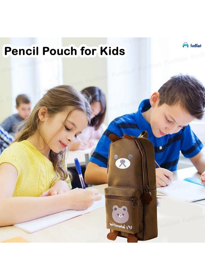 فنبلاست حقيبة أقلام فن بلاست، حافظة أقلام أنيقة، حقيبة أقلام قماشية كبيرة قابلة للتعليق، حقيبة كرتونية لطيفة للأطفال، حقيبة أقلام كاواي، حقيبة جمالية لطلاب المدارس والجامعات (دب بني) - Image 5