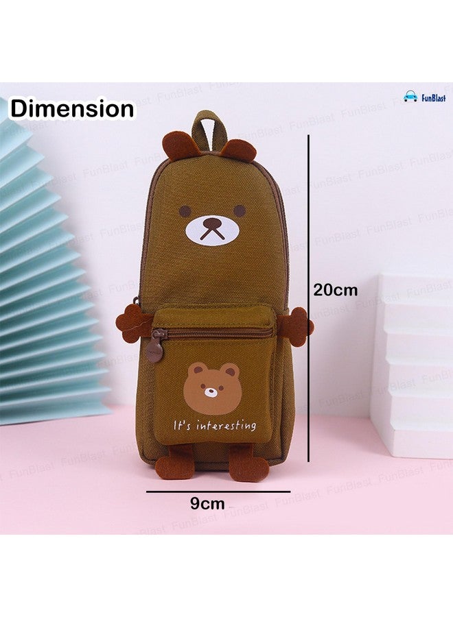 فنبلاست حقيبة أقلام فن بلاست، حافظة أقلام أنيقة، حقيبة أقلام قماشية كبيرة قابلة للتعليق، حقيبة كرتونية لطيفة للأطفال، حقيبة أقلام كاواي، حقيبة جمالية لطلاب المدارس والجامعات (دب بني) - Image 3