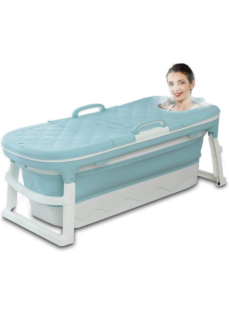 DubaiGallery Portable Bathtub For Adults, Foldable Children Tub Household Bath Basin, Constant Temperature with Cover Blue - Image 3
