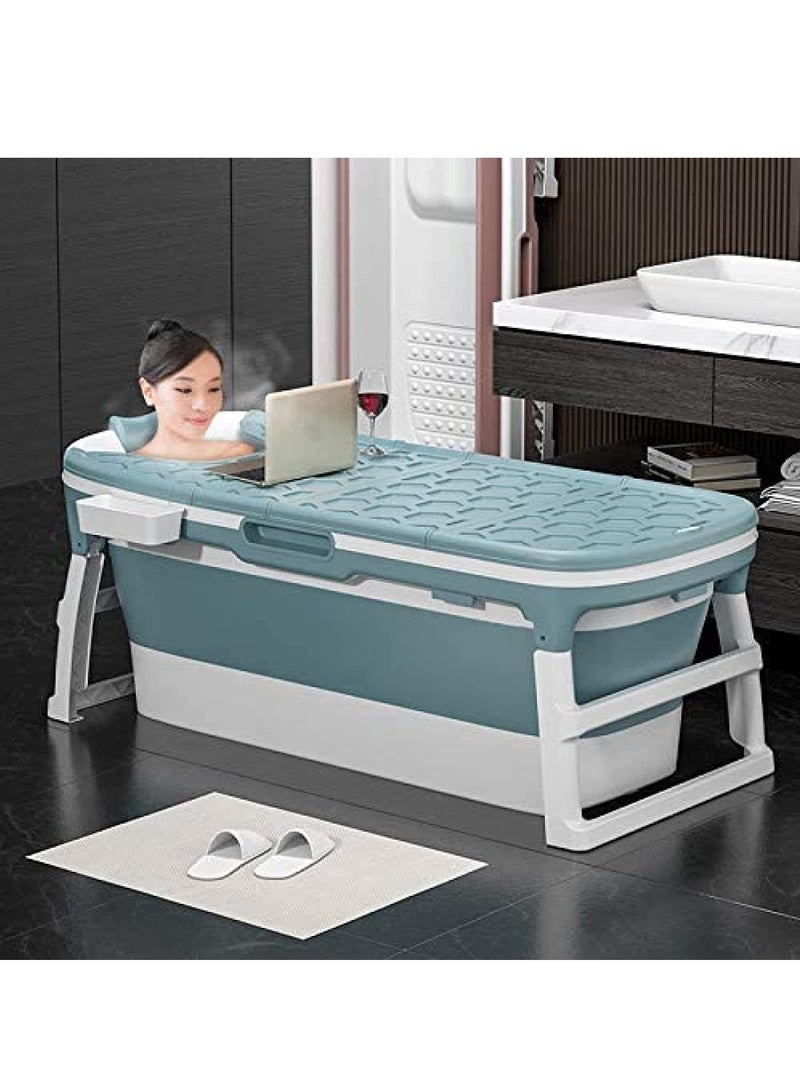 DubaiGallery Portable Bathtub For Adults, Foldable Children Tub Household Bath Basin, Constant Temperature with Cover Blue - Image 1