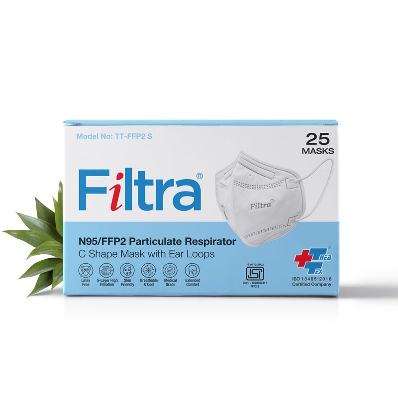 Filtra ® N95 Mask with Ear Loops | FFP2 Mask with Ear Loops | BIS Certified | 5 Layer N95 Mask | Thick Ear Loops | High Filtration | (Box of 25 Masks) - Image 3