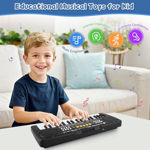 TWFRIC Kids Toddler Toy Piano Keyboard 37 Key Pianos for Kid Music Toys Instruments with Microphone Unlock Musical Fun Perfect Birthday for 38 Year Old Black - Image 5