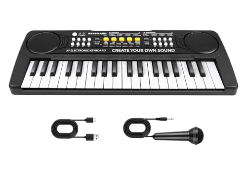 TWFRIC Kids Toddler Toy Piano Keyboard 37 Key Pianos for Kid Music Toys Instruments with Microphone Unlock Musical Fun Perfect Birthday for 38 Year Old Black - Image 1