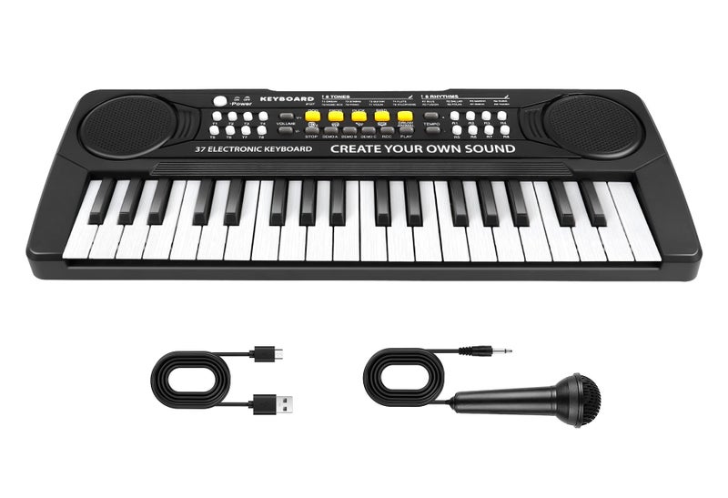 TWFRIC Kids Toddler Toy Piano Keyboard 37 Key Pianos for Kid Music Toys Instruments with Microphone Unlock Musical Fun Perfect Birthday for 38 Year Old Black - Image 3