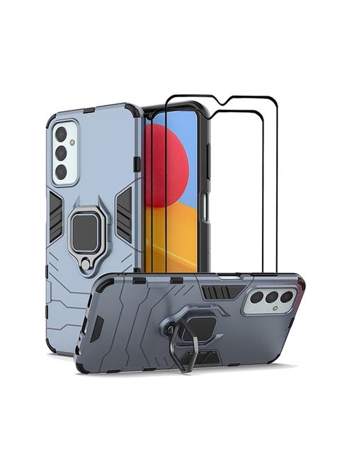 1 Plus 2 Case For Samsung Galaxy M13 4G Heavy Duty Dual Layer Shockproof Protective Cover With Magnetic Ring Kickstand And 2 Pcs Tempered Glass Screen Protector Samsung Galaxy M13 4G Blue