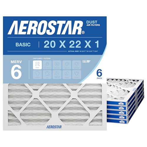 Aerostar 20x22x1 MERV 6 Air Filter, 6 Count, ACTUAL SIZE (19.75 x 21.75 x 0.75), HVAC, Air Conditioning & Furnace Filter for Dust, Lint & Pollen Control (MPR 300 / FPR 3), Made in USA - Image 1