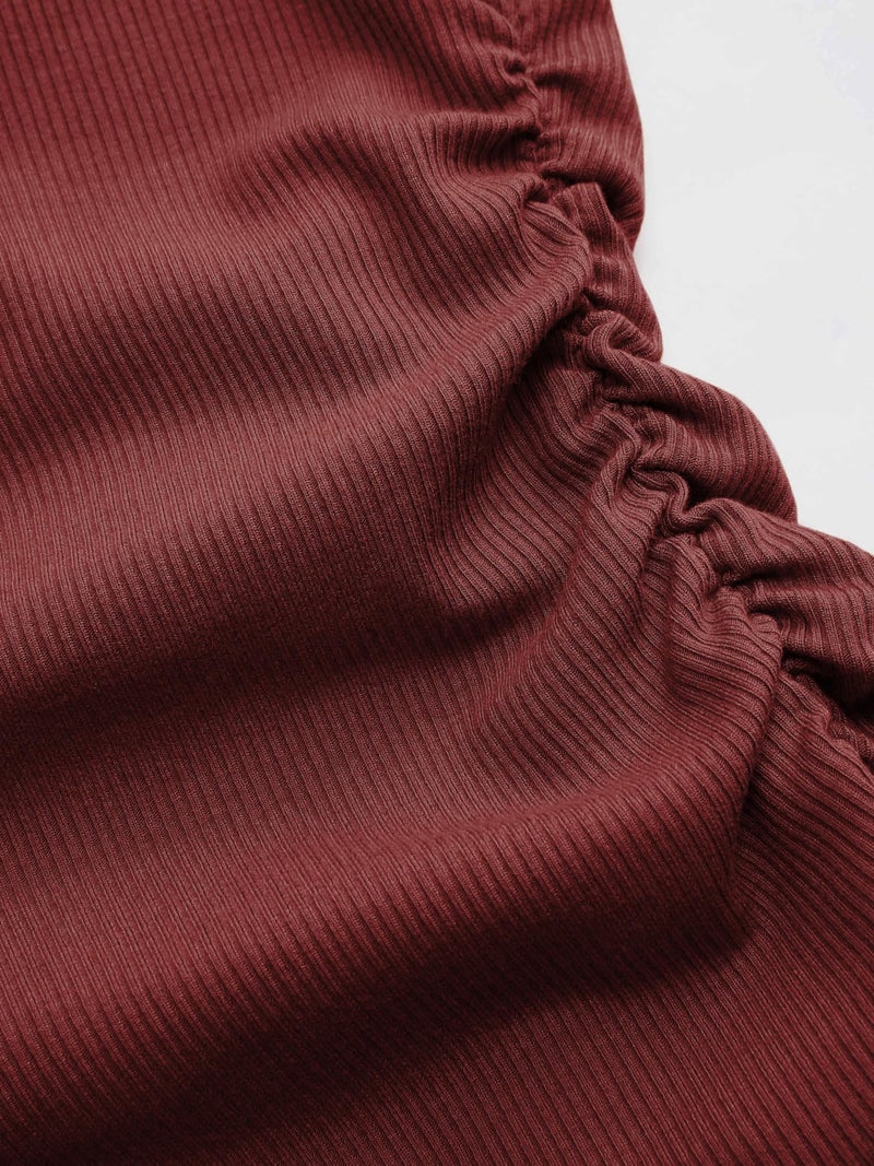 CIDER Women's Asymmetrical Top Off The Shouler Long Sleeve Shirts Ruched Going Out Crop Tops: Carmine, L - Image 2