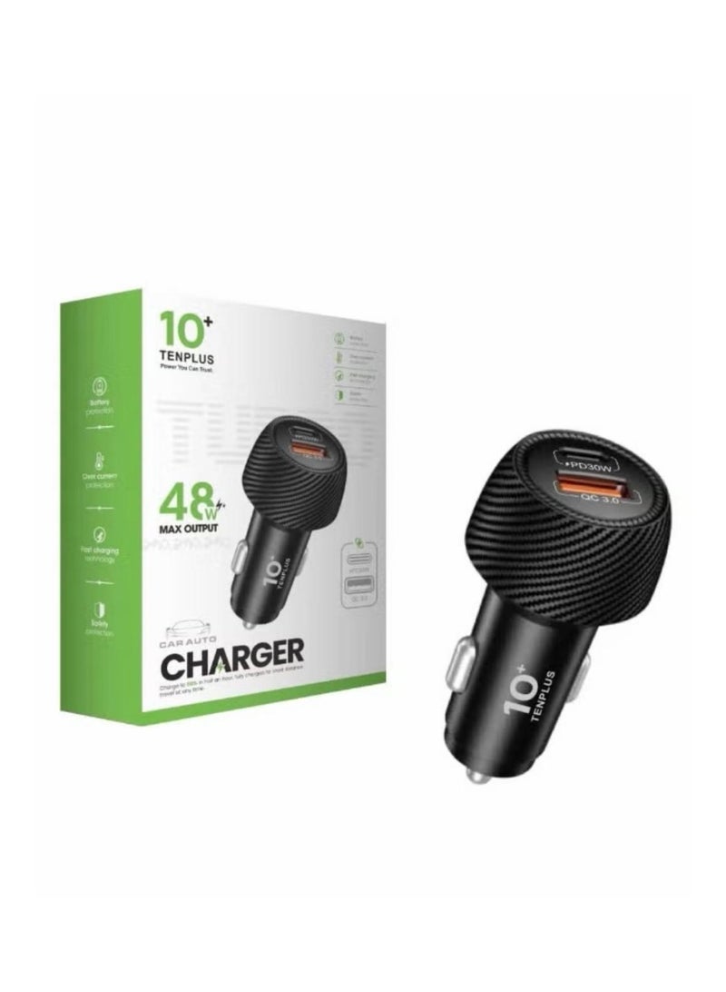 تنبلس شاحن سيارة USB-C، محول سيارة بمنفذين بقدرة 48 وات (النوع C والنوع A)، سلسلة iPhone 17/16 /15/14، سلسلة Samsung Galaxy S23/S22/S21، iPad Pro، AirPods، Huawei والمزيد - Image 2