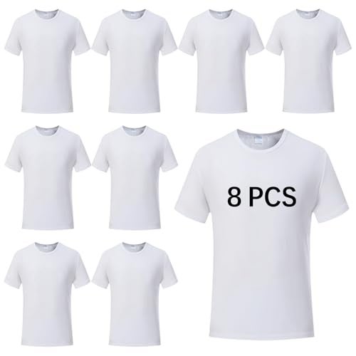 ORJ 8 PCS Unisex Tshirts for Adults Sublimation Blank T Shirt White Polyester Shirts Crew Neck Short Sleeve for Sublimation - Image 1