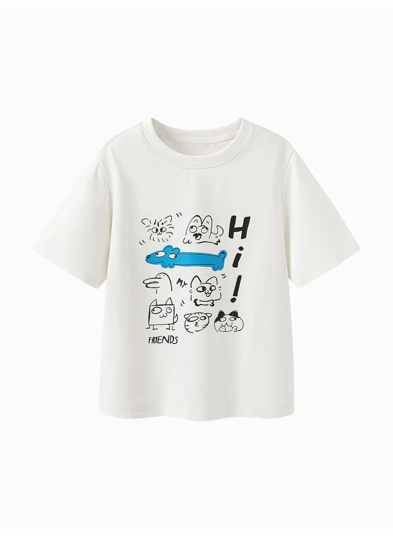 mini bala Unisex Kid Premium Soft Short - Sleeve T - Shirt, Breathable, Comfortable, Cartoon Animal Print Detail, Trendy, Versatile for Daily Wear, Playdates Children's Casual Essential Top