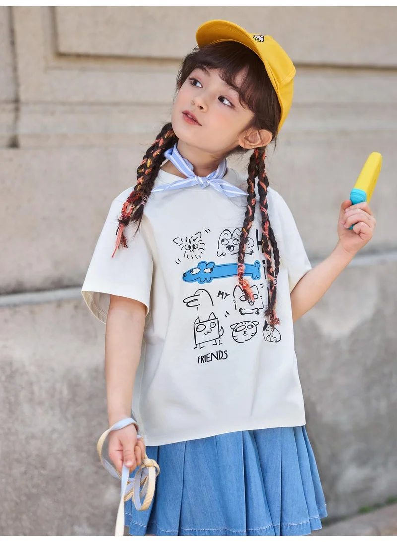 mini bala Unisex Kid Premium Soft Short - Sleeve T - Shirt, Breathable, Comfortable, Cartoon Animal Print Detail, Trendy, Versatile for Daily Wear, Playdates Children's Casual Essential Top
