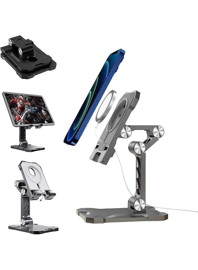 Zaboon حامل هاتف متوافق مع حامل شاحن Magsafe، حامل هاتف قابل للتعديل وحامل iPad للمكتب متوافق مع Iphone 14 Pro Max 13 12 11 Ipad Air Ipad Pro Samsung Galaxy (لا يشمل الشاحن)، أسود - Image 1