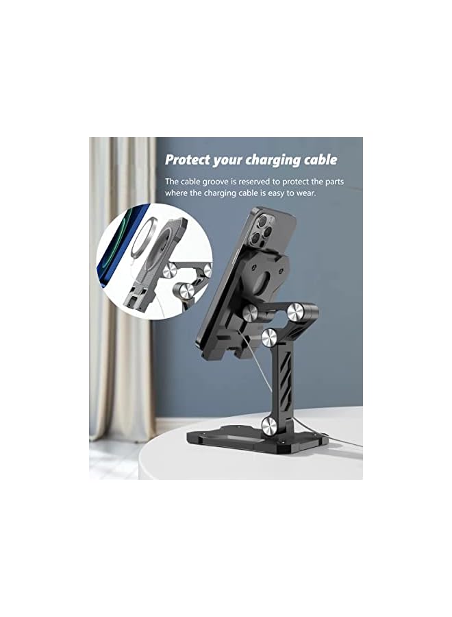 Zaboon حامل هاتف متوافق مع حامل شاحن Magsafe، حامل هاتف قابل للتعديل وحامل iPad للمكتب متوافق مع Iphone 14 Pro Max 13 12 11 Ipad Air Ipad Pro Samsung Galaxy (لا يشمل الشاحن)، أسود - Image 3
