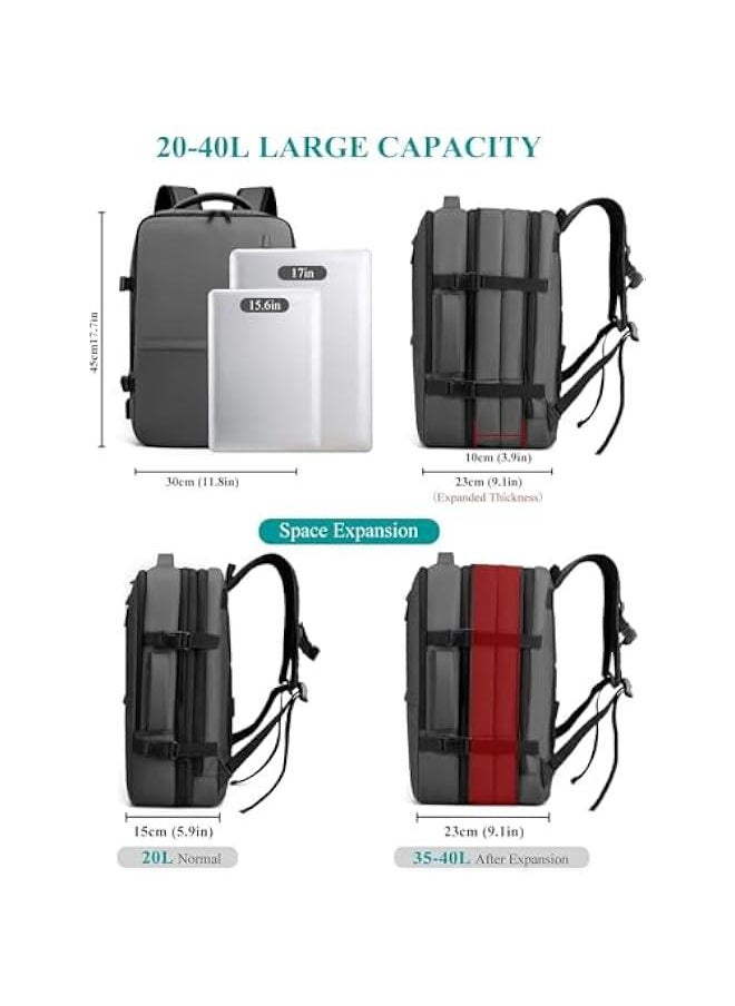 HOOKOR Travel Backpack - Women Men Expandable Waterproof Laptop Backpack Casual Carry On Bag With USB Charging Port  - Image 2