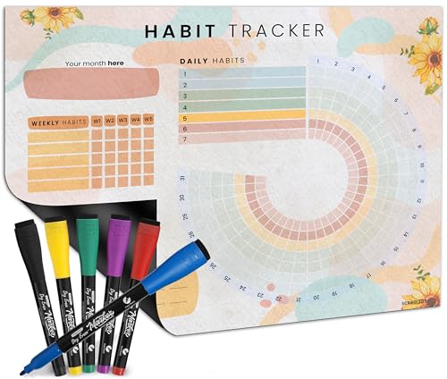 Scribbledo Habit Tracker Journal Workout Motivation Fridge Calendar Dry Erase 13” X 17” Magnet Health Fitness Goal Tracker Goals Board - With Shopping Grocery List - 6 Markers Included - Image 5