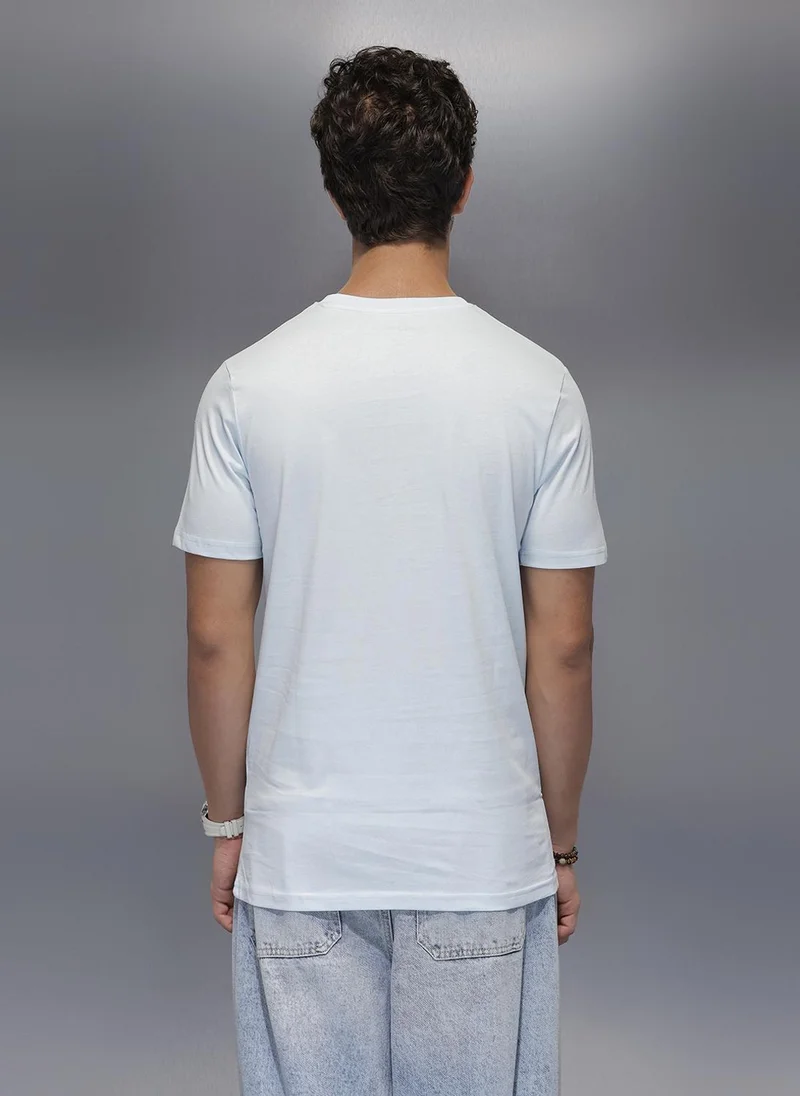 Wrogn  Solid Placement Printed T-Shirt   |  Light Blue for Men | Best Price UAE