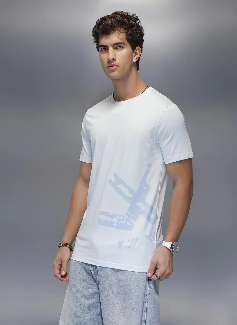 Wrogn  Solid Placement Printed T-Shirt   |  Light Blue for Men | Best Price UAE
