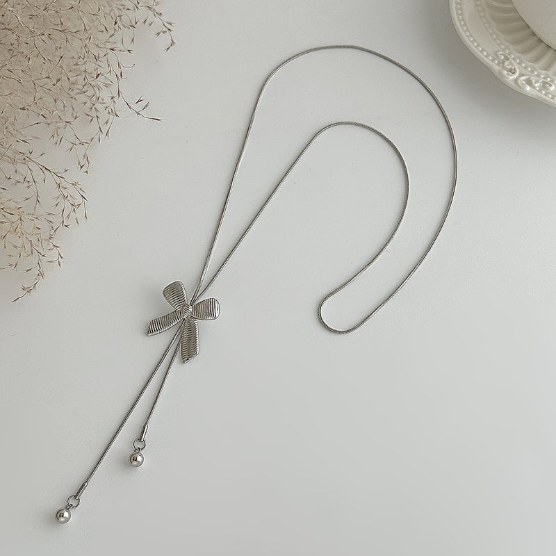 SHIXIN Luxury Ins Butterfly Knot Necklace, Adjustable Snake Chain for Sweaters - Image 4