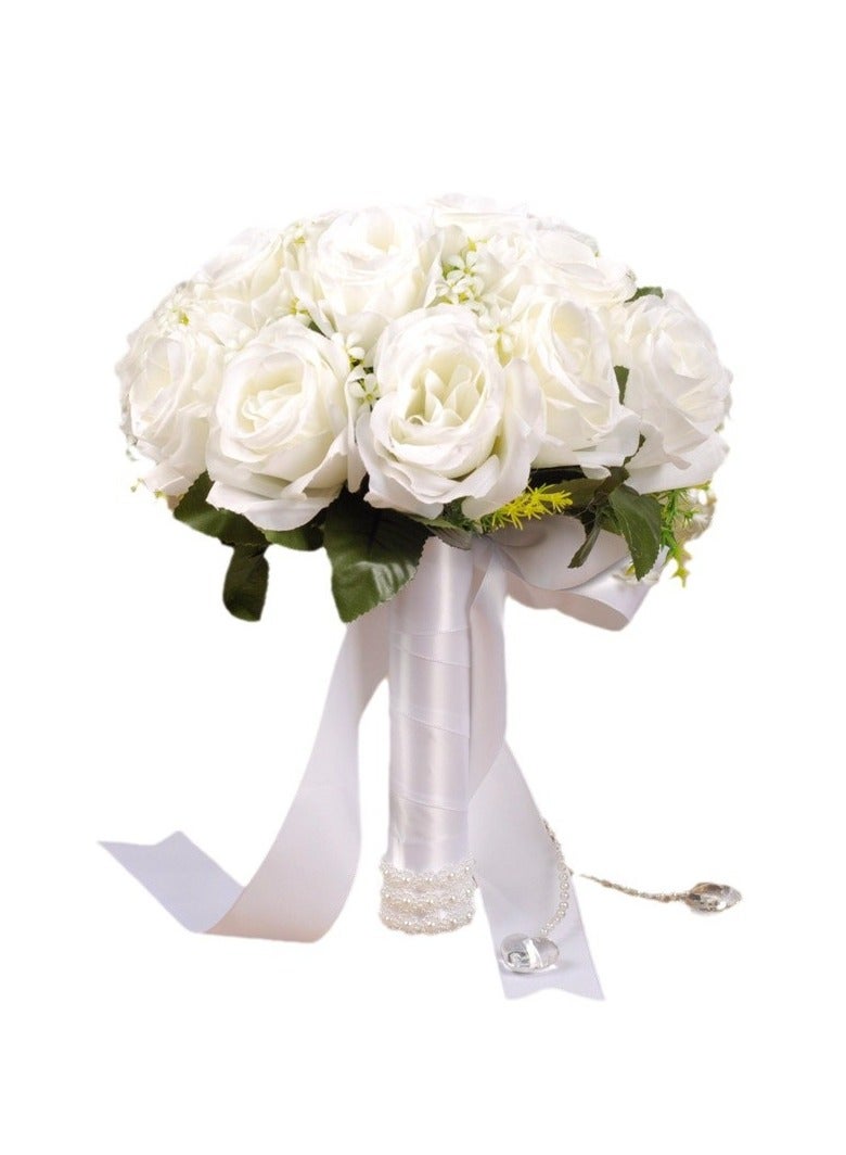 OMEVE Creative Bridal Rose Bouquet Wedding Holding Flower Bridal Bouquet White 31*22centimeter - Image 1