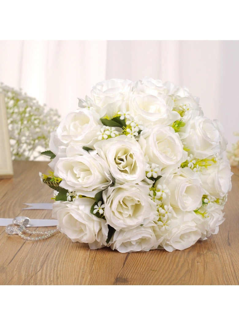 OMEVE Creative Bridal Rose Bouquet Wedding Holding Flower Bridal Bouquet White 31*22centimeter - Image 5