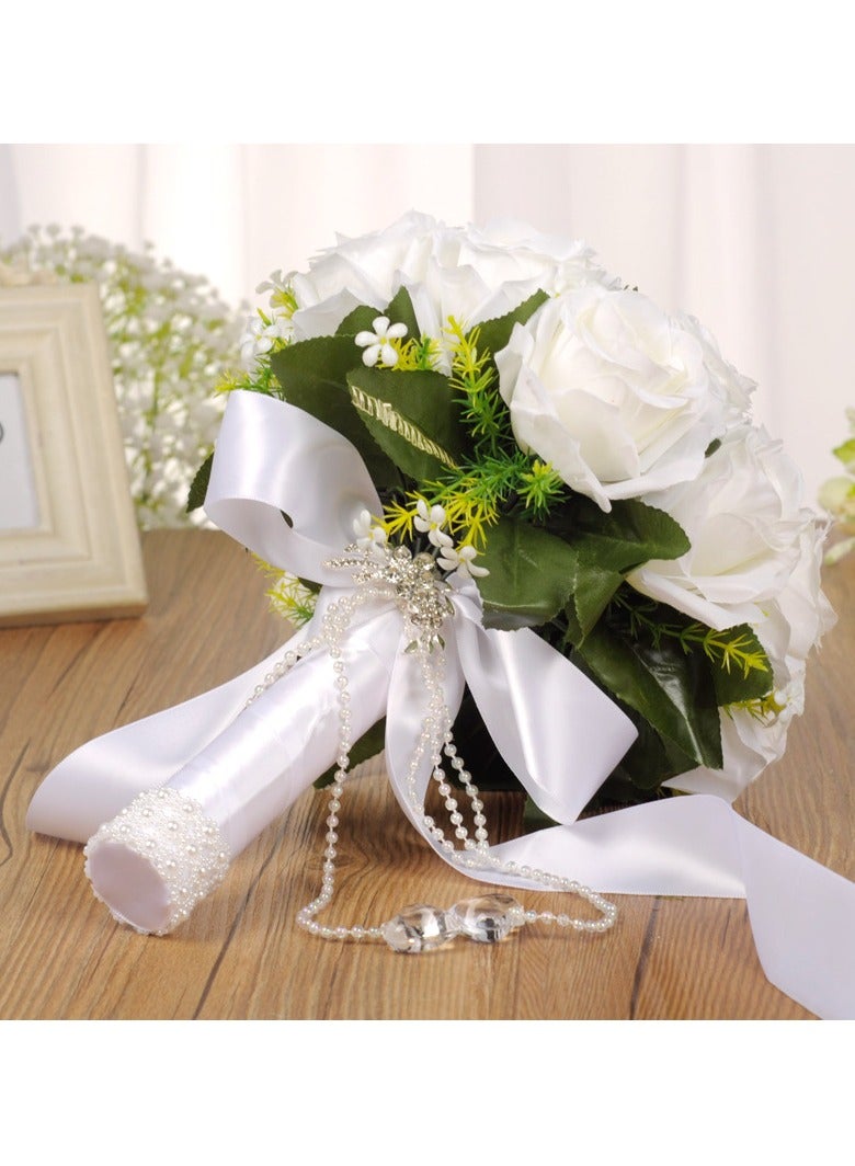 OMEVE Creative Bridal Rose Bouquet Wedding Holding Flower Bridal Bouquet White 31*22centimeter - Image 4