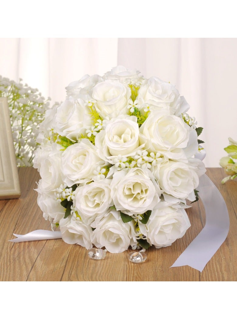OMEVE Creative Bridal Rose Bouquet Wedding Holding Flower Bridal Bouquet White 31*22centimeter - Image 3