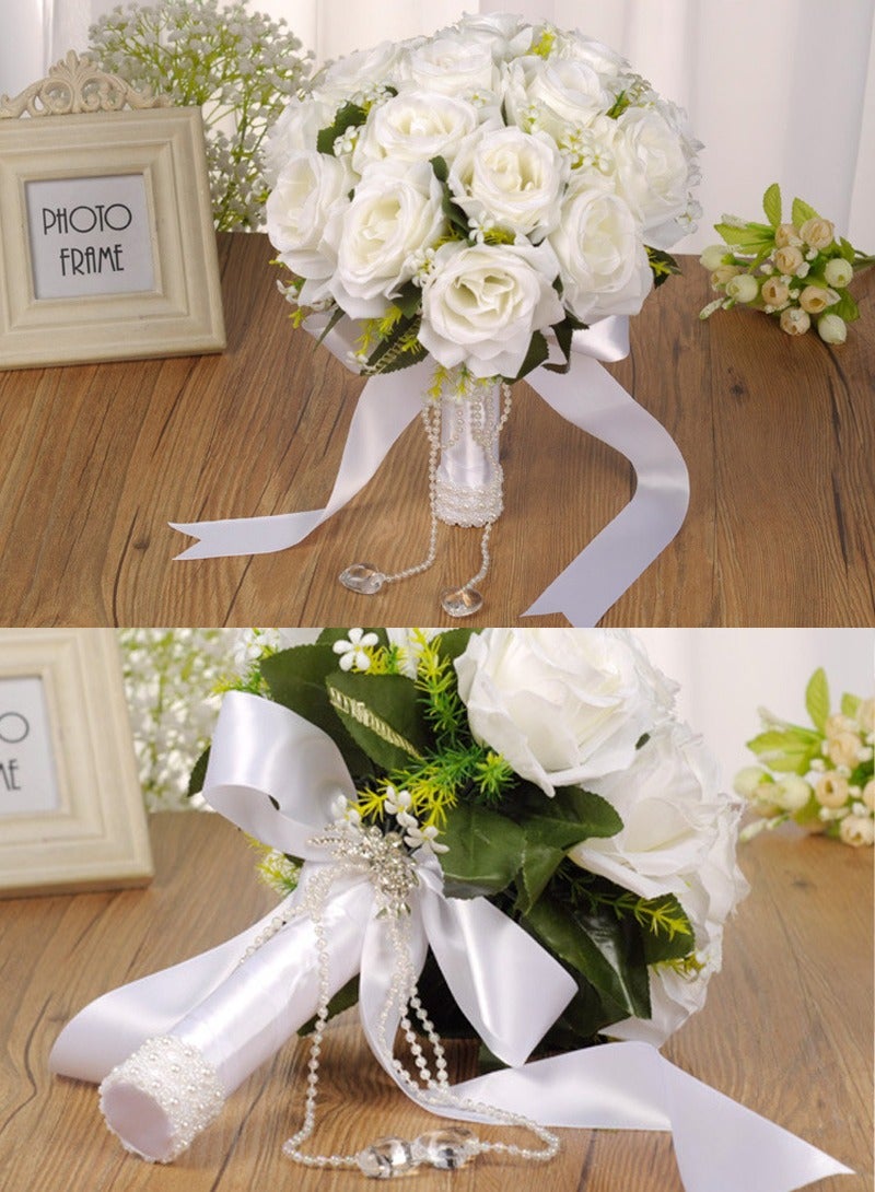 OMEVE Creative Bridal Rose Bouquet Wedding Holding Flower Bridal Bouquet White 31*22centimeter - Image 2