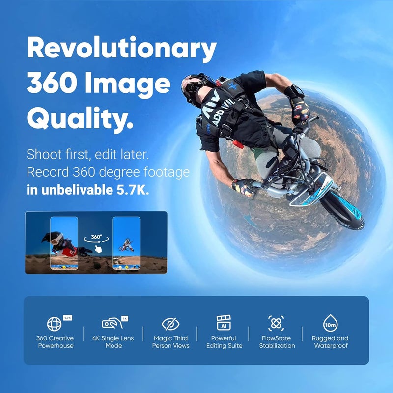 Insta360 Insta360 X3 Waterproof 360 Action Camera 12 48MP Sensor 57K 360 Active HDR Video 72MP 360 Photo 4K SingleLens 60fps Me Mode Stabilization 229 Touchscreen AI Editing Live Stream Renewed - Image 2