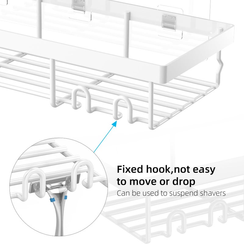 Moforoco 3-Pack Shower Caddy Basket Shelf with Soap Holder, No Drilling Traceless Adhesive Shower Wall Shelves, Rustproof White Bathroom Shower Storage Organizer - Image 2