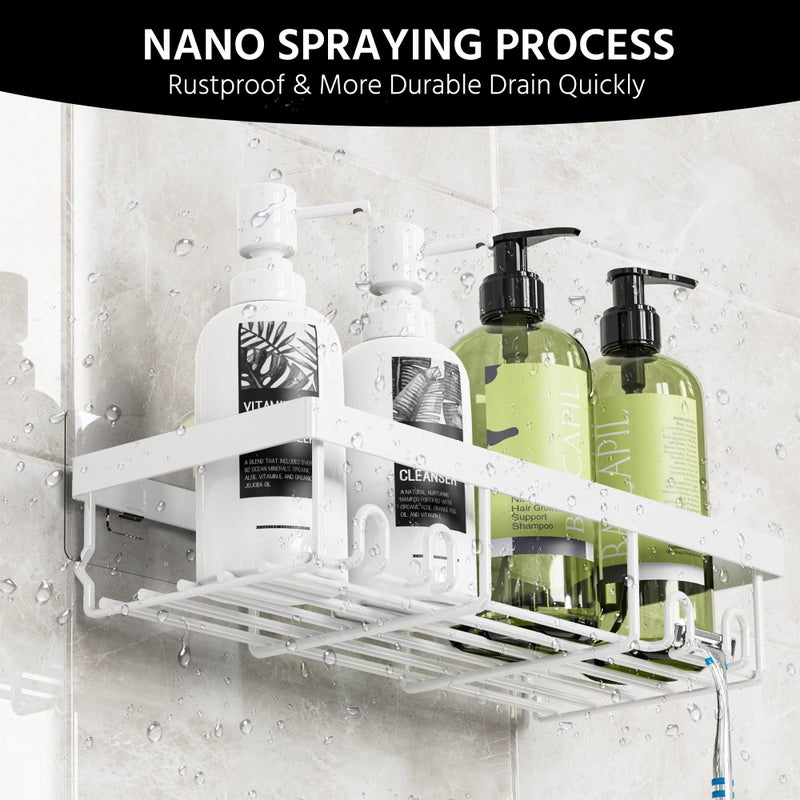 Moforoco 3-Pack Shower Caddy Basket Shelf with Soap Holder, No Drilling Traceless Adhesive Shower Wall Shelves, Rustproof White Bathroom Shower Storage Organizer - Image 3