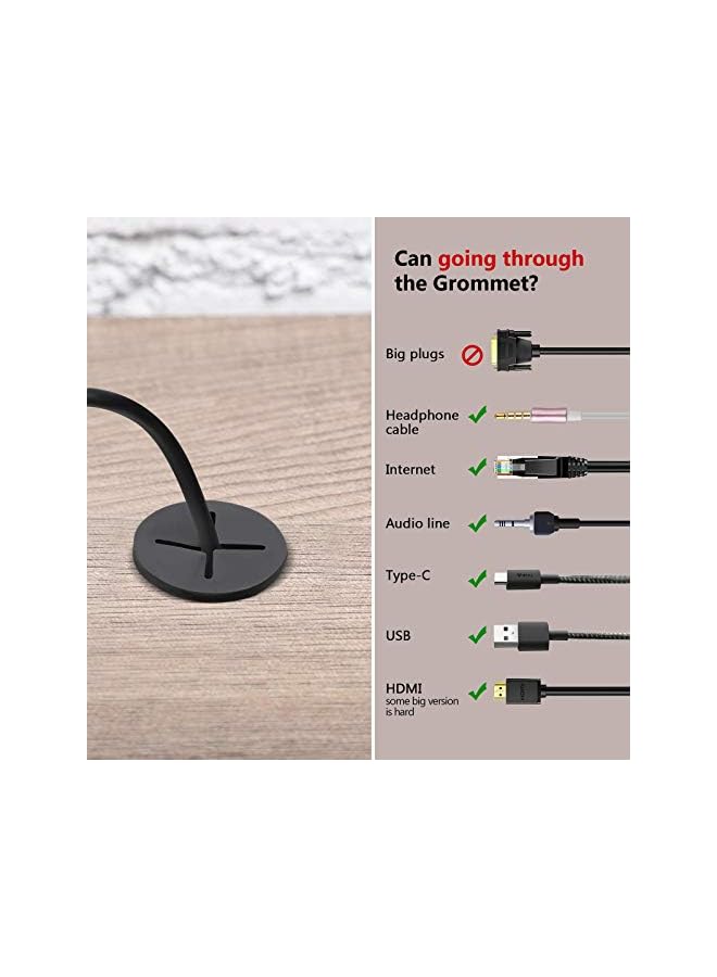 promass 20Pcs Silicone Desk Grommets Flexible Wire Organizer Grommets Cable Cord Grommets Hole Cover Cable Management for Desk Pass Through Table TV Console and Other Furniture (29 mm, Black) - Image 5