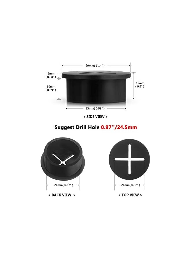 promass 20Pcs Silicone Desk Grommets Flexible Wire Organizer Grommets Cable Cord Grommets Hole Cover Cable Management for Desk Pass Through Table TV Console and Other Furniture (29 mm, Black) - Image 2