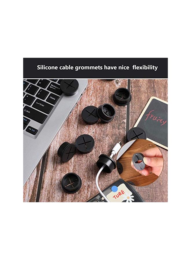 promass 20Pcs Silicone Desk Grommets Flexible Wire Organizer Grommets Cable Cord Grommets Hole Cover Cable Management for Desk Pass Through Table TV Console and Other Furniture (29 mm, Black) - Image 4
