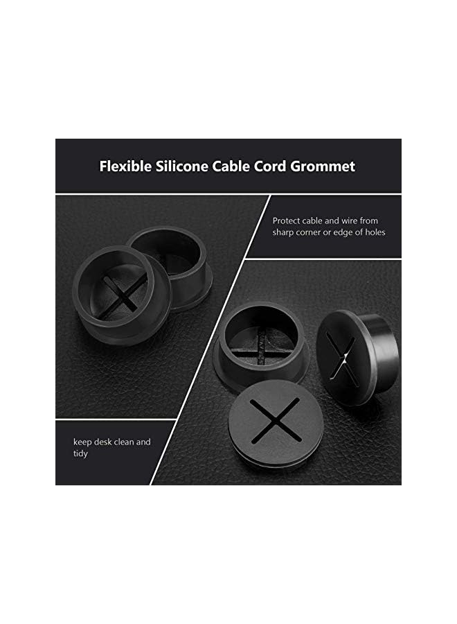 promass 20Pcs Silicone Desk Grommets Flexible Wire Organizer Grommets Cable Cord Grommets Hole Cover Cable Management for Desk Pass Through Table TV Console and Other Furniture (29 mm, Black) - Image 3