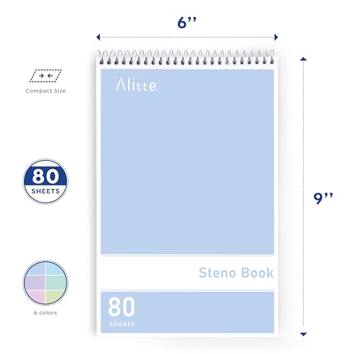 Alitte Steno Pads Spiral 6x9-12 Pack Pastel Colors - Perfect for Work, School, and Home Use, Easy Tear-Off Pages, Gregg ruled, White Paper - No Ink Bleeds - 80 Sheets - Image 3