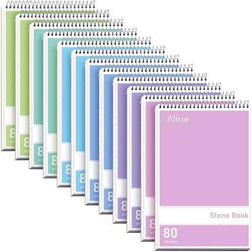 Alitte Steno Pads Spiral 6x9-12 Pack Pastel Colors - Perfect for Work, School, and Home Use, Easy Tear-Off Pages, Gregg ruled, White Paper - No Ink Bleeds - 80 Sheets - Image 1