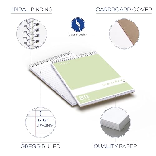 Alitte Steno Pads Spiral 6x9-12 Pack Pastel Colors - Perfect for Work, School, and Home Use, Easy Tear-Off Pages, Gregg ruled, White Paper - No Ink Bleeds - 80 Sheets - Image 2