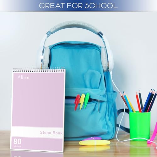 Alitte Steno Pads Spiral 6x9-12 Pack Pastel Colors - Perfect for Work, School, and Home Use, Easy Tear-Off Pages, Gregg ruled, White Paper - No Ink Bleeds - 80 Sheets - Image 5