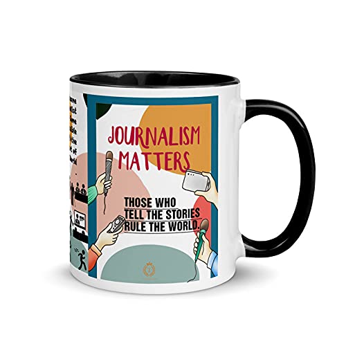 TAJNAN Journalism Matters Ceramic Mug with Media Quotes, Coffee Cup for Journalists Reporters and Writers, Black Handle Mug for Office Desk Gift - Image 1