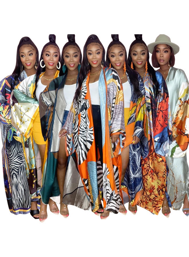 2022 Explosions Cape Bohemian Retro Style Cardigan Kimono Long Sleeve Sunscreen Shirt DK903-Color:DK904-4-