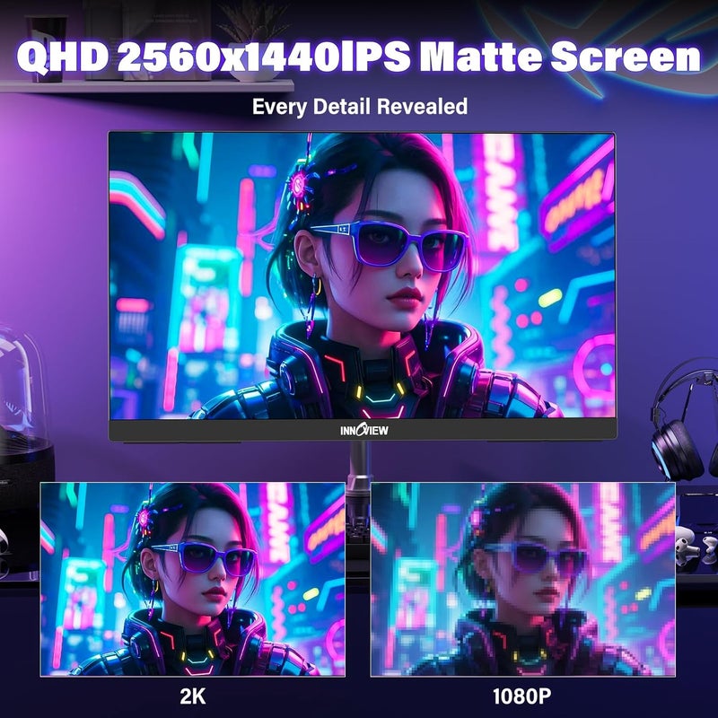 InnoView 23.8" QHD 2K Portable Monitor for World Cup,100Hz IPS Gaming Display,Frameless,100% sRGB,USB-C HDMI for PS5/Xbox/Switch - Perfect for Football Matches - Image 2