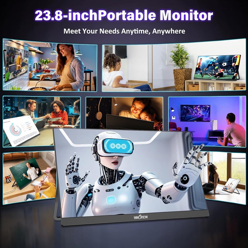 InnoView 23.8" QHD 2K Portable Monitor for World Cup,100Hz IPS Gaming Display,Frameless,100% sRGB,USB-C HDMI for PS5/Xbox/Switch - Perfect for Football Matches - Image 5