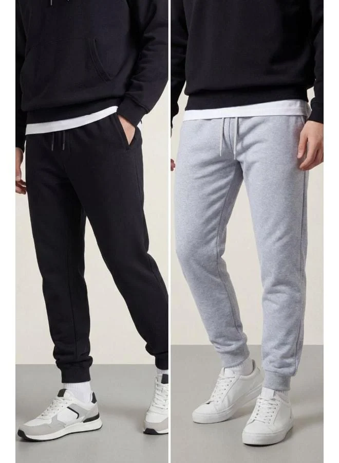 mmetalic Men's Black-Grey Back Pocket Label Detail Elastic Hem Regular Fit 2-Pack Sweatpants