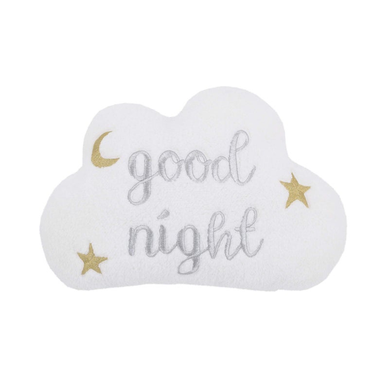 NoJo White Cloud with Gold Silver Embroidery Good Night Decorative Pillow with Moon Stars White Silver Gold 2609723P